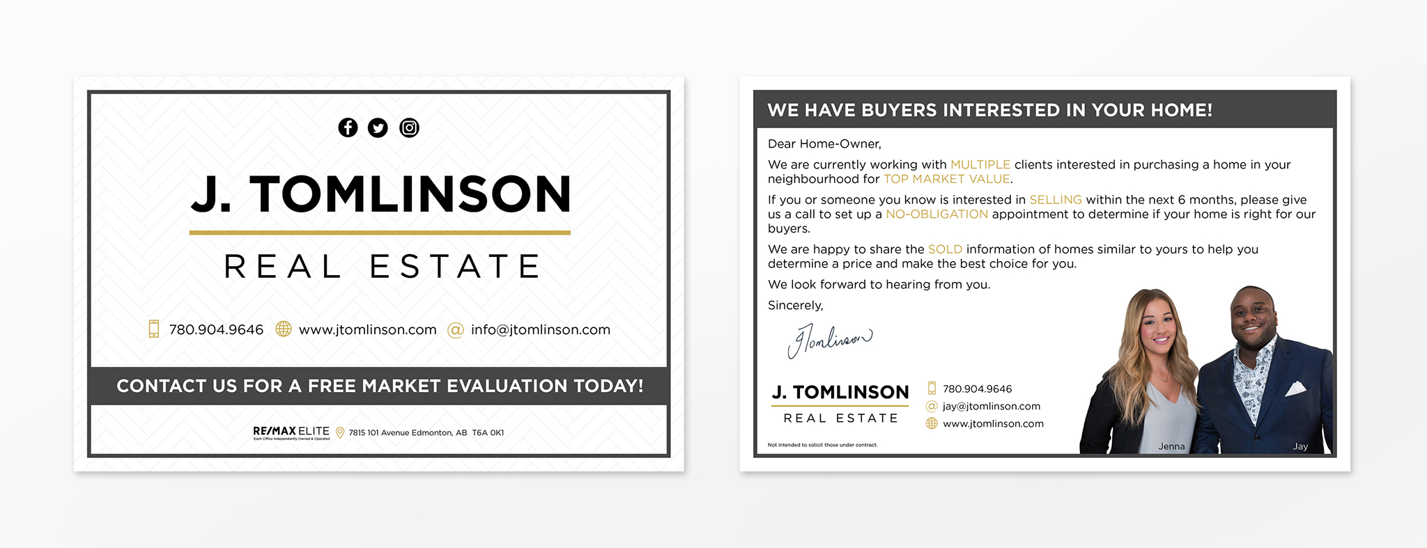 Front and back of a market evaluation card.