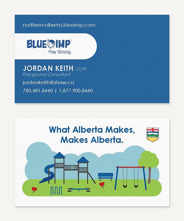 Front and Back of Blue Imp Business Card