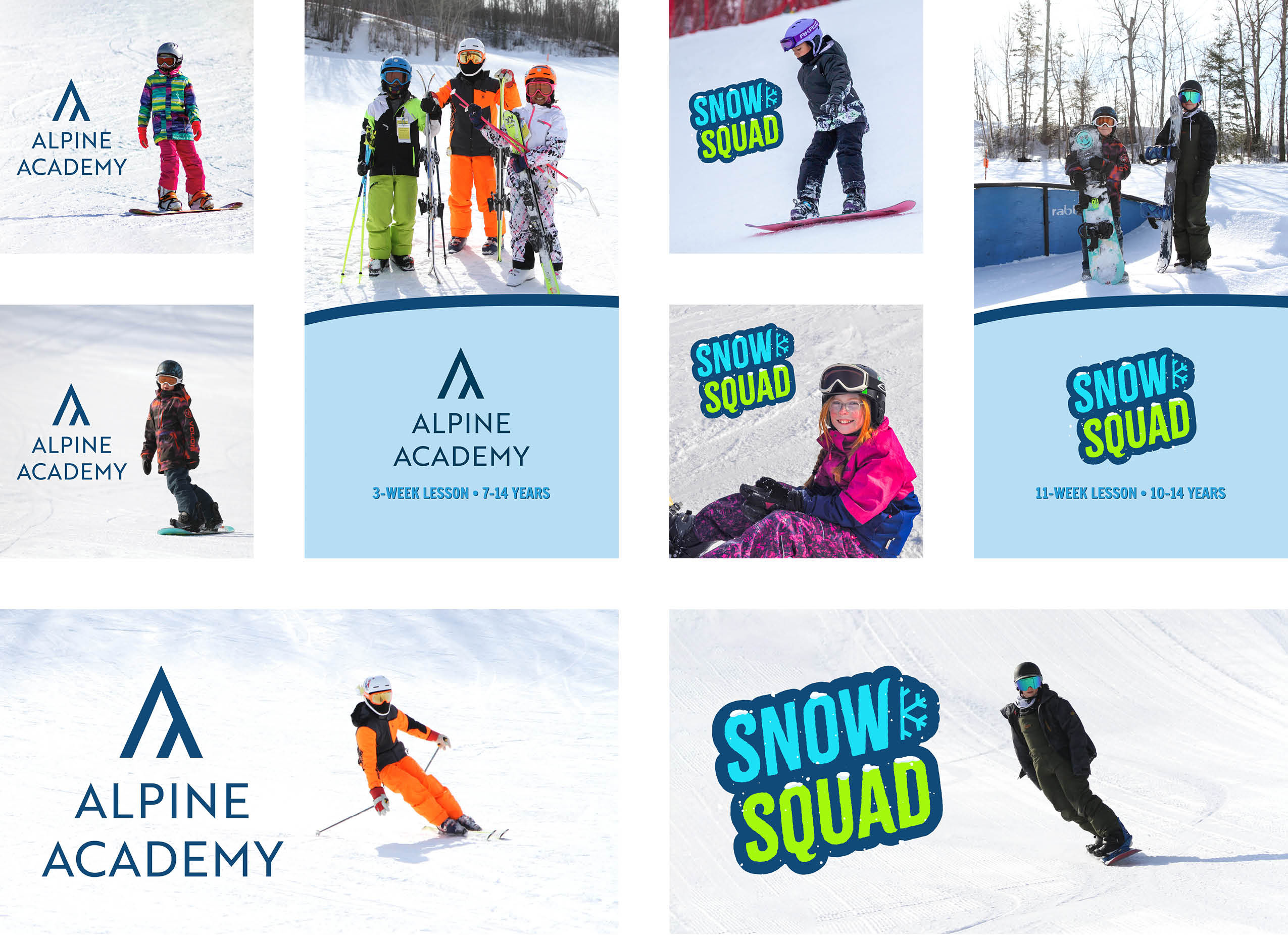 Alpine Academy & Snow Squad Lesson Program Logos used in Social Media Graphics